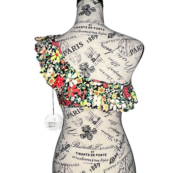 Lost + Wander (S) "Lush Adventure" Floral Ruffle One Shoulder Bikini Swim Top - Picture 3 of 9